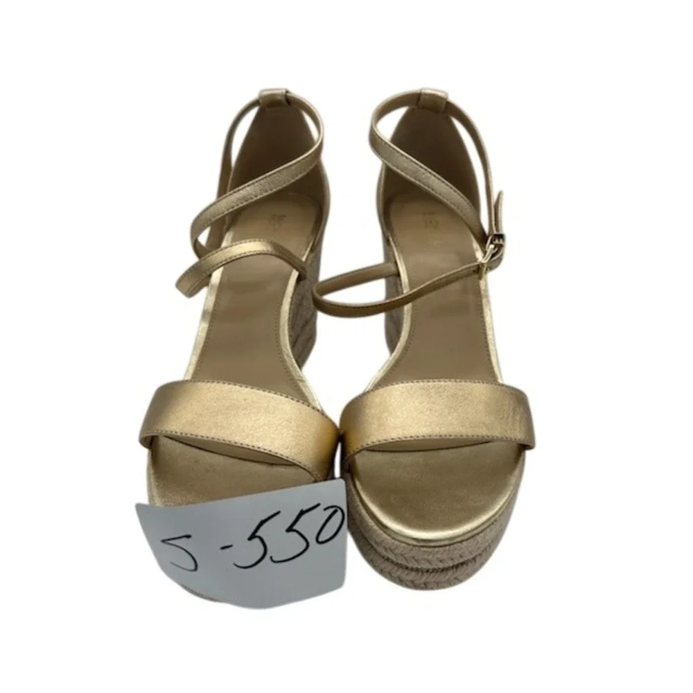 Michael Kors Gold Metallic Sandals Womens Size 9M Espadrille Rhinestone Platform